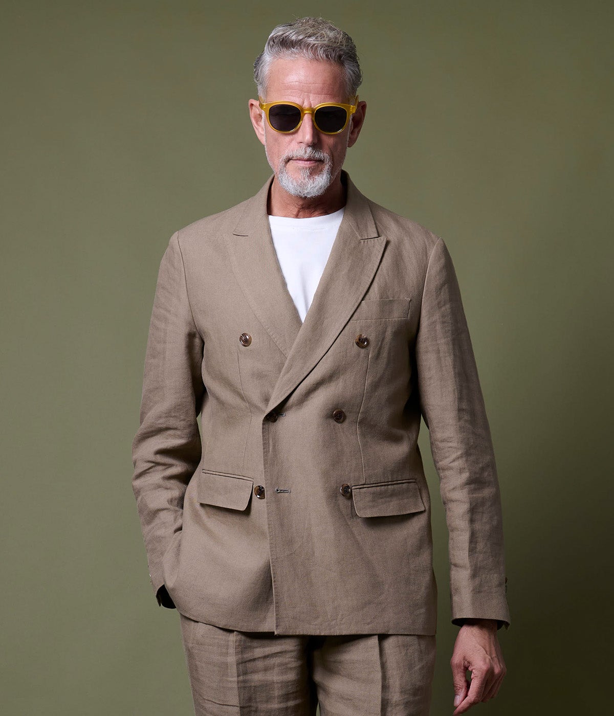 美品 ジュンハシモト テーラードジャケット ダブルブレスト 背抜き カーキ FORMAL JACKET☆（テーラードジャケット）｜junhashimoto（ジュン